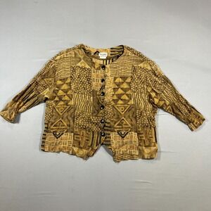Sequel By Sharon Anthony Cropped Blouse Womens Medium Brown Rayon Aztec Print